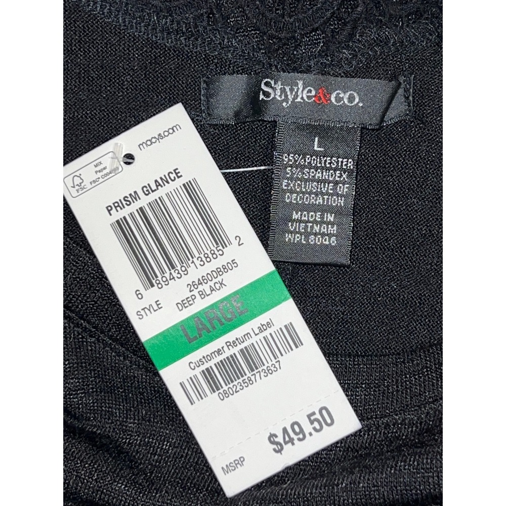 New Style & Co. Black Knit 3/4 Sleeve Top Crochet Lace Back Detail Womens XL NWT - Picture 9 of 10